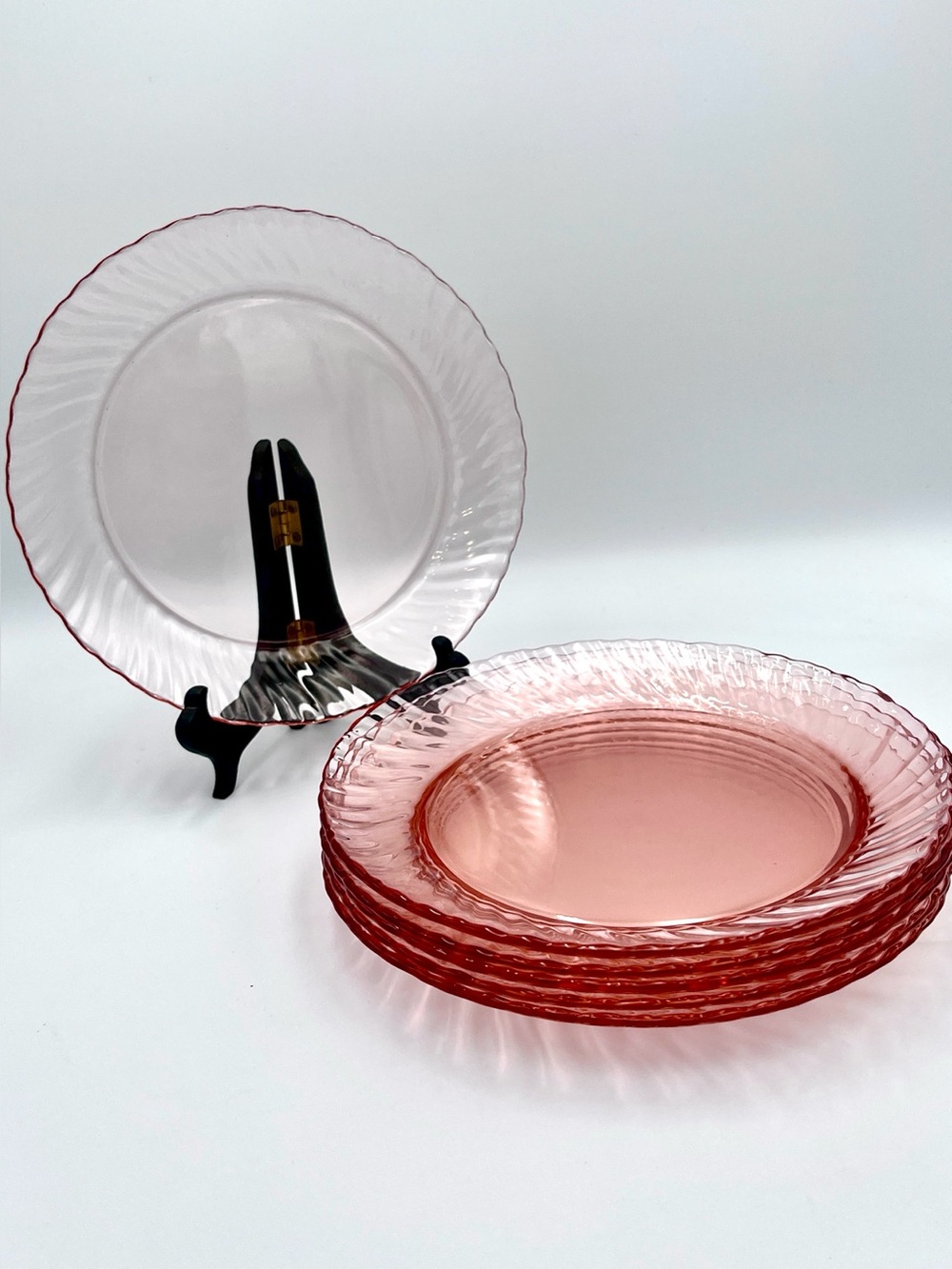 Vintage Arcoroc France Rosaline Pink Swirl Salad Plates - Set of 6 (Set #1)